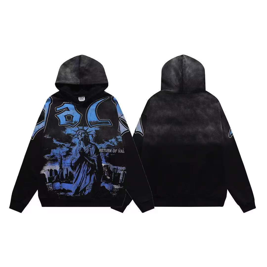 Return of Valley Washed Black Statue of Liberty Graphic Oversized Hoodie