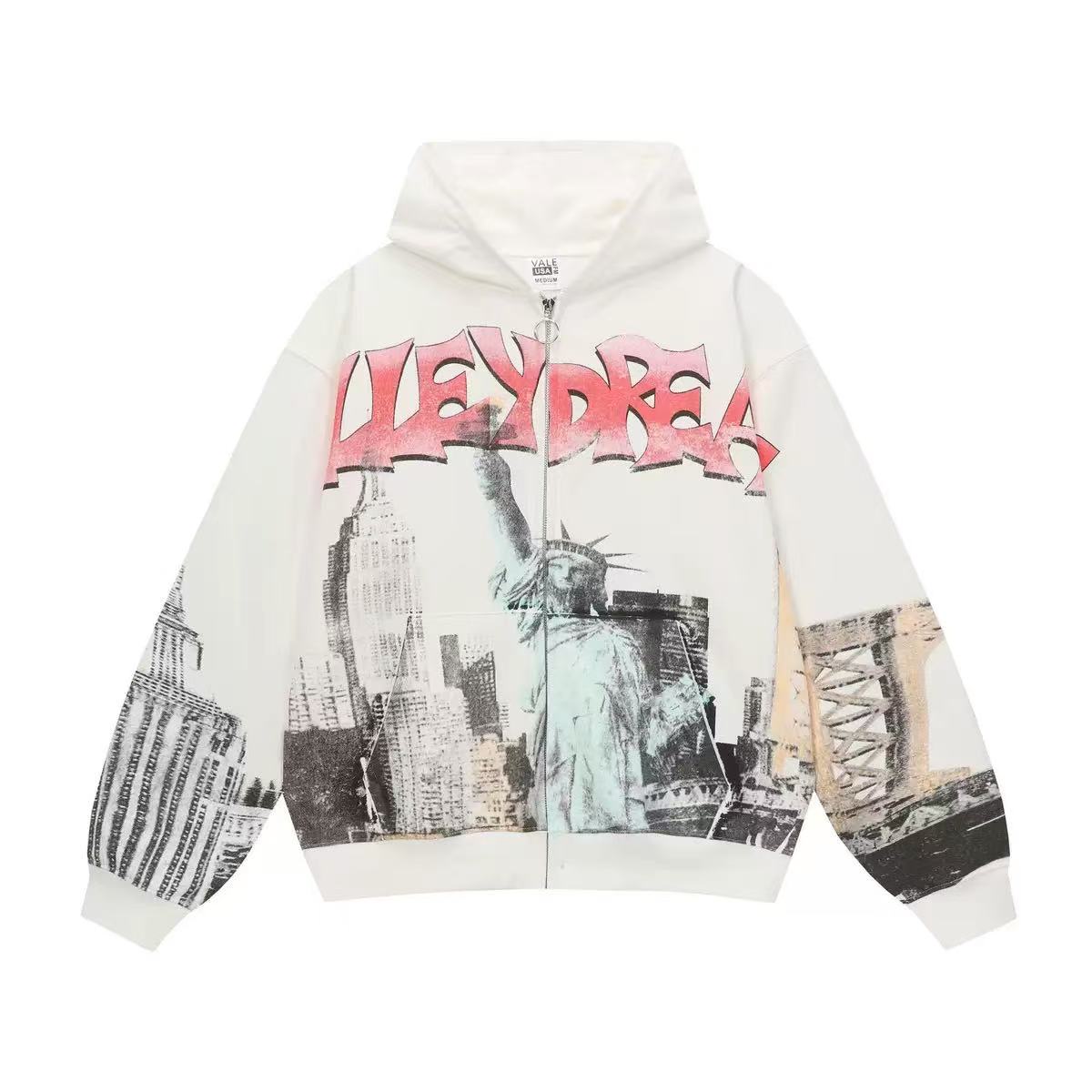 White New York City Retro Graphic Zip Hoodie