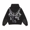 Valley Cross Chain Vintage Washed Oversized Hoodie Black
