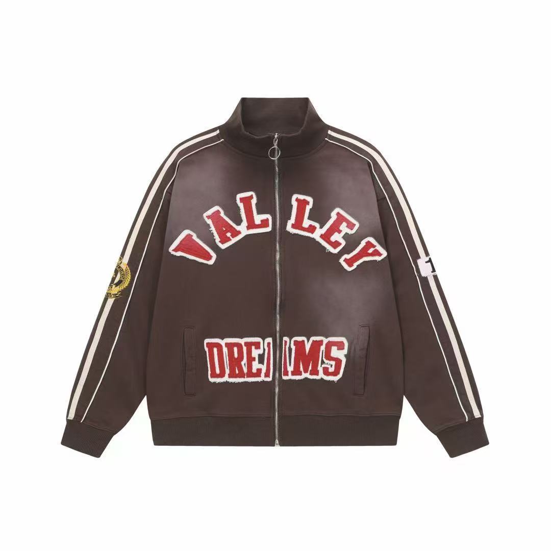 Valley Dreams Brown Vintage Striped Varsity Zip Track Jacket