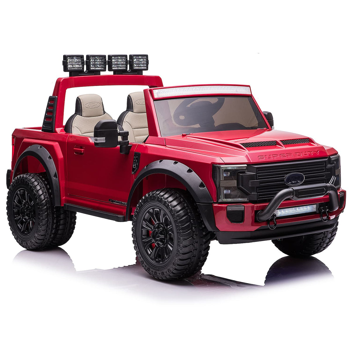 Ford F450 Custom Edition 24V Kids Ride-On Car Truck with R/C Parental Remote | Cherry Red