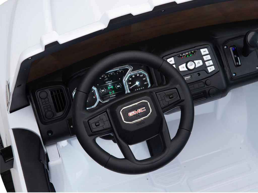 12V GMC Sierra Denali Kids Electric Ride On Truck with Remote Control - White