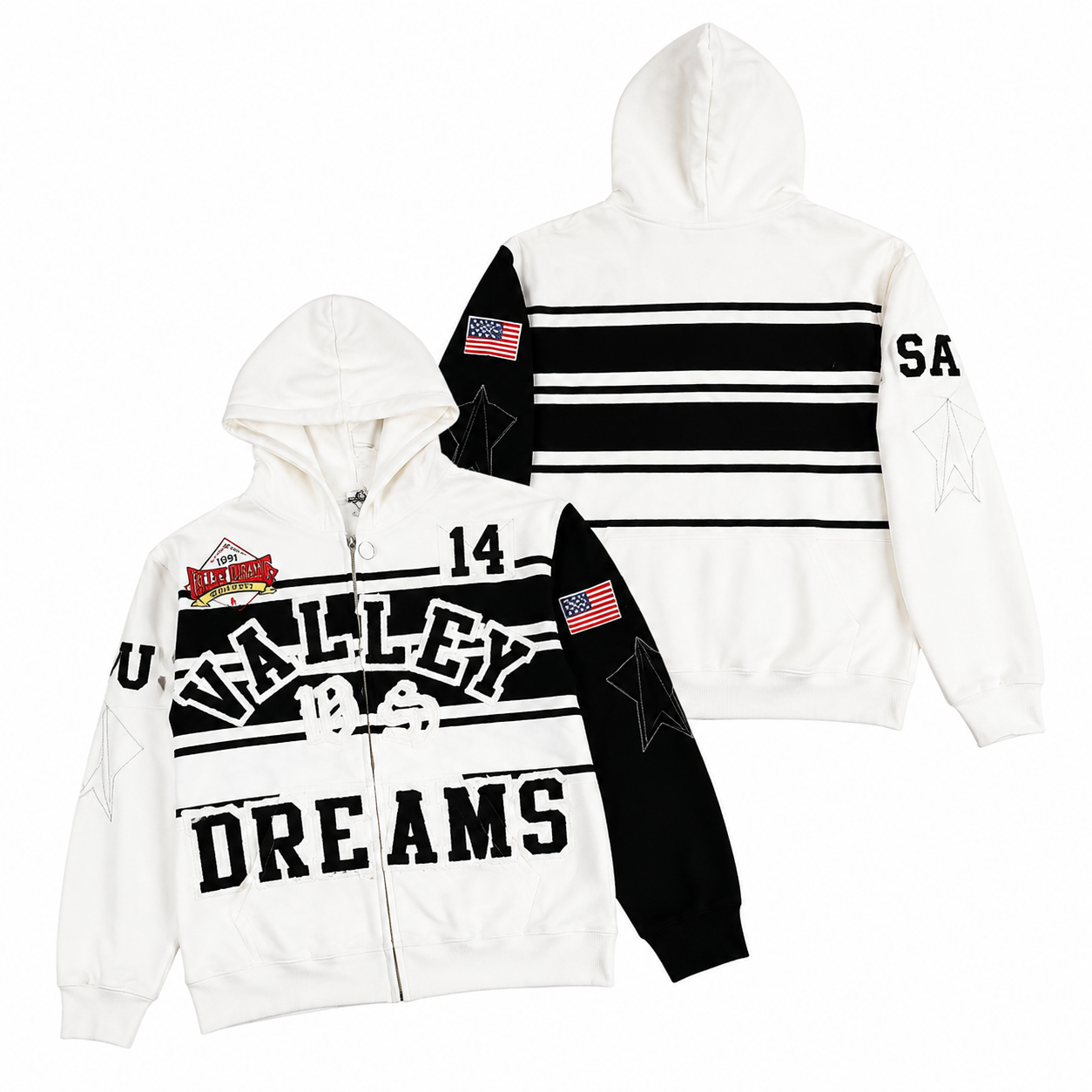 Valley Dreams American Flag Striped Colorblock Zip Up Hoodie