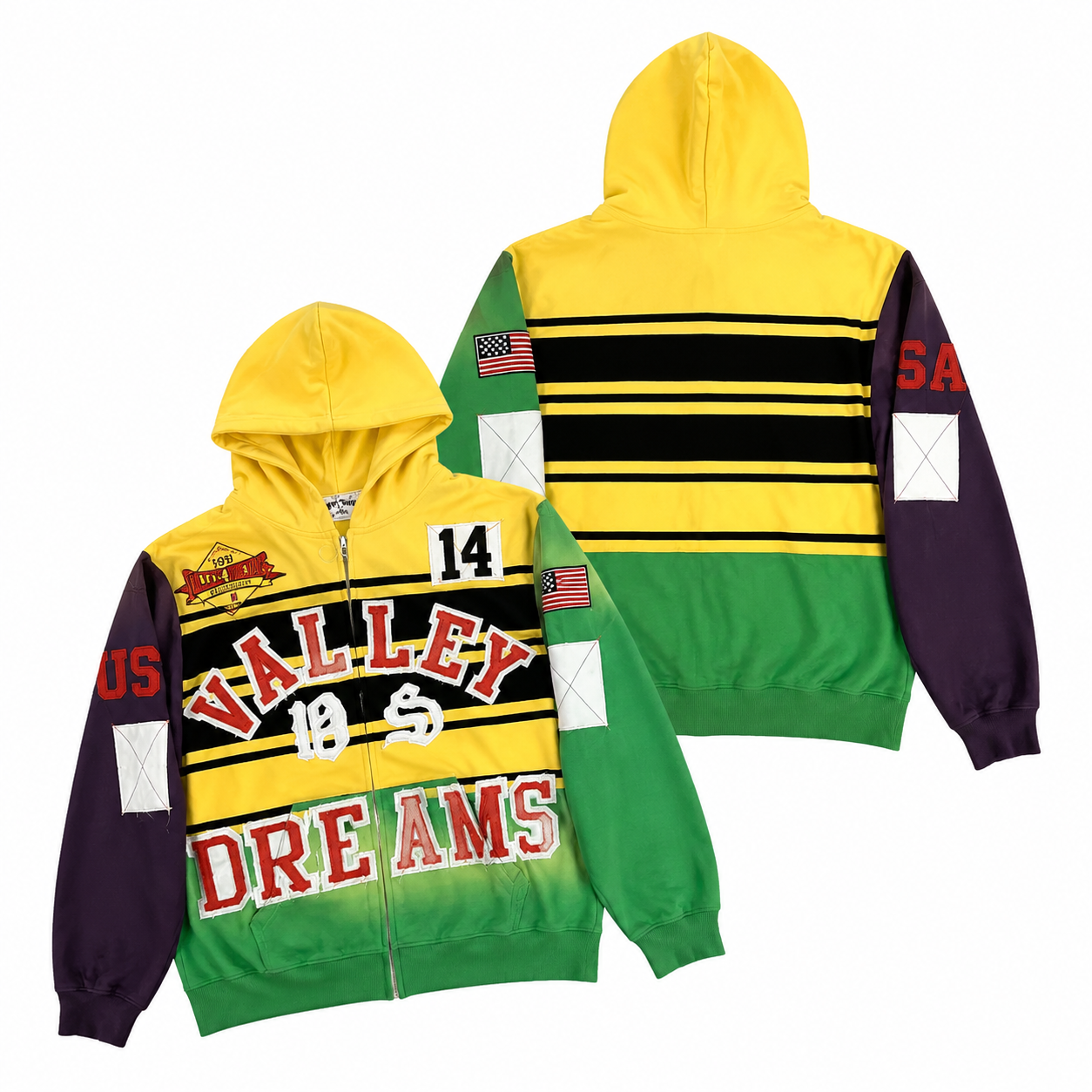 Retro Colorblock Zip Hoodie Street Patchwork Jacket
