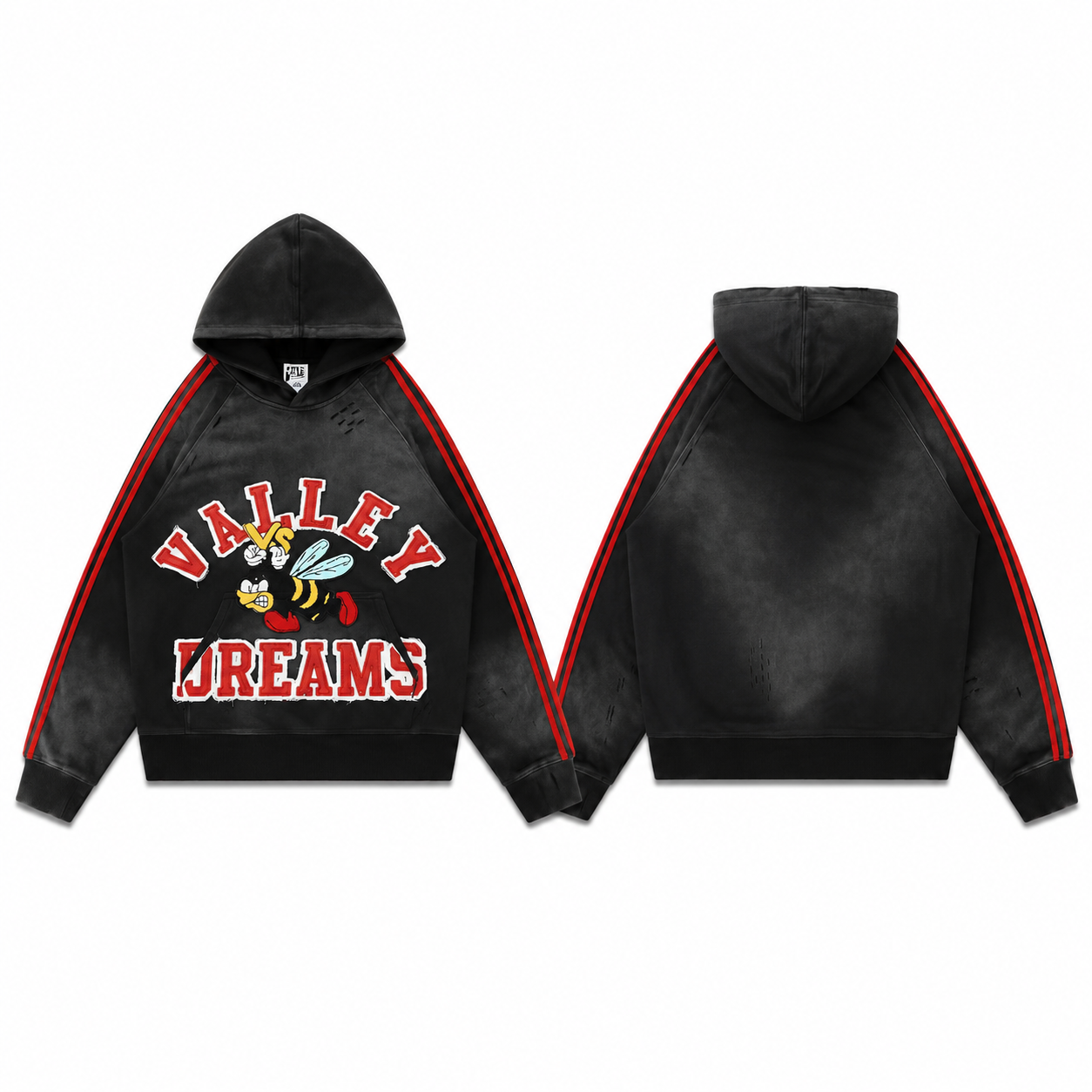 Valley Dreams Bee Graphic Vintage Striped Hoodie