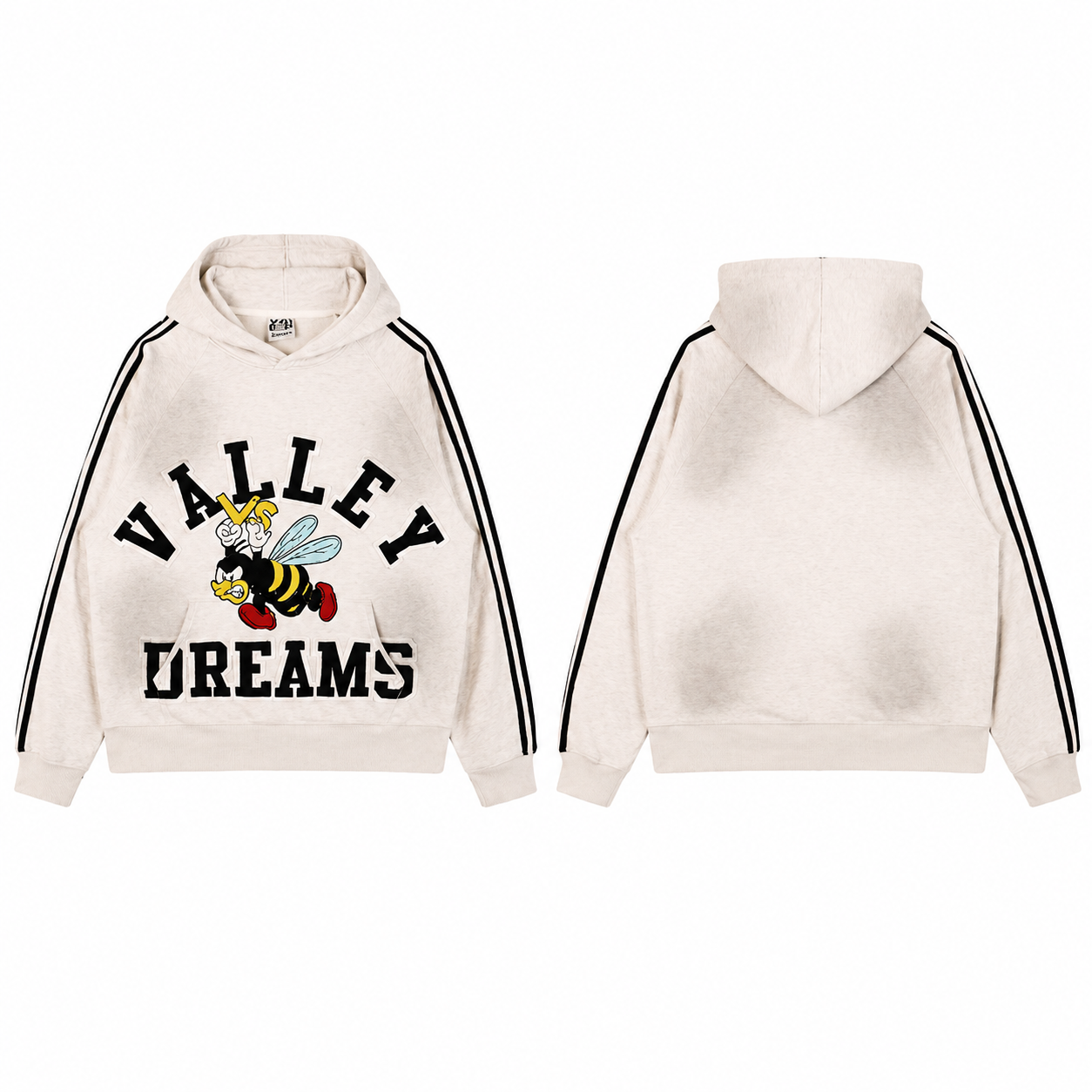 Valley Dreams Cartoon Bee Striped Vintage Hoodie