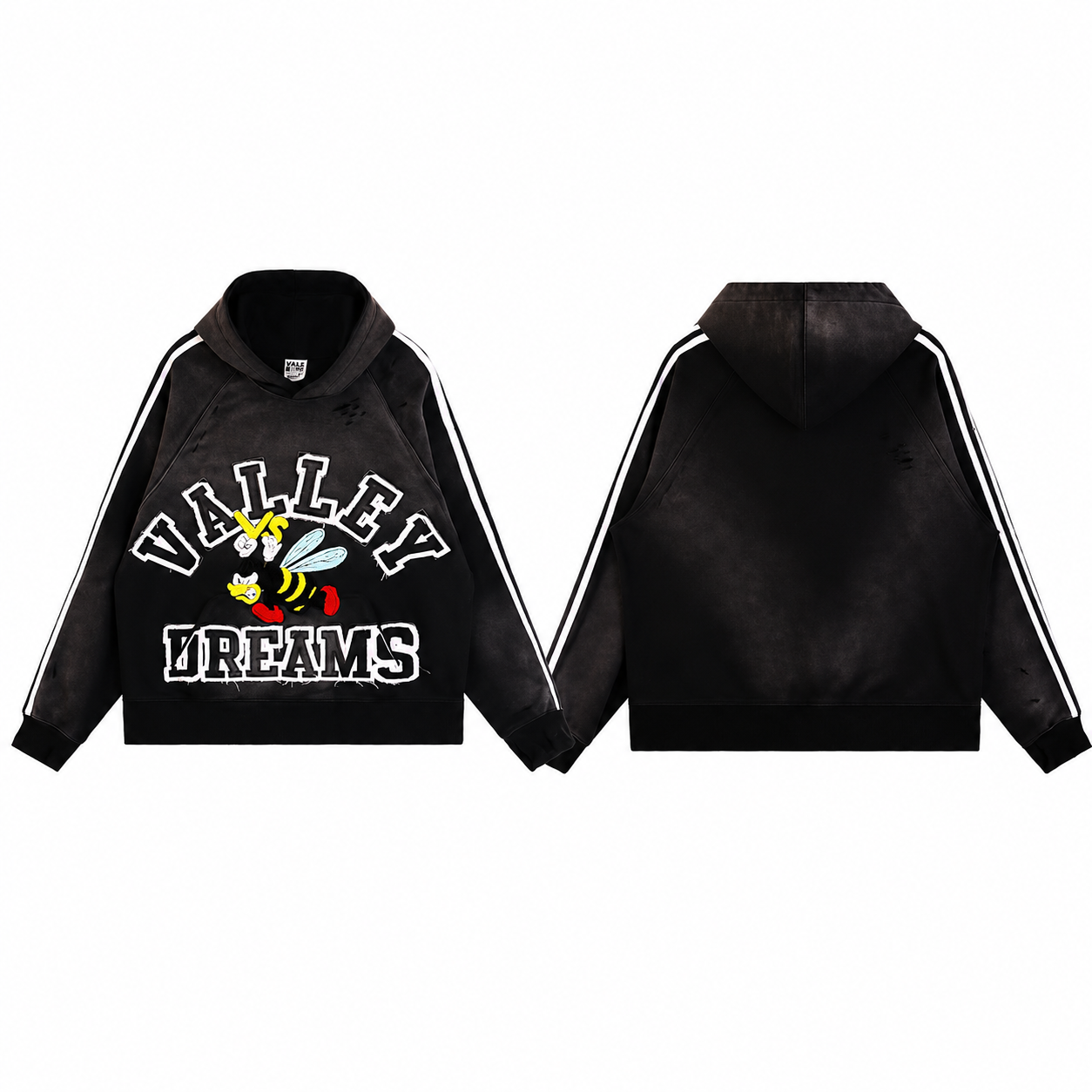 Valley Dreams Bee Logo Stripe Sleeve Cropped Hoodie
