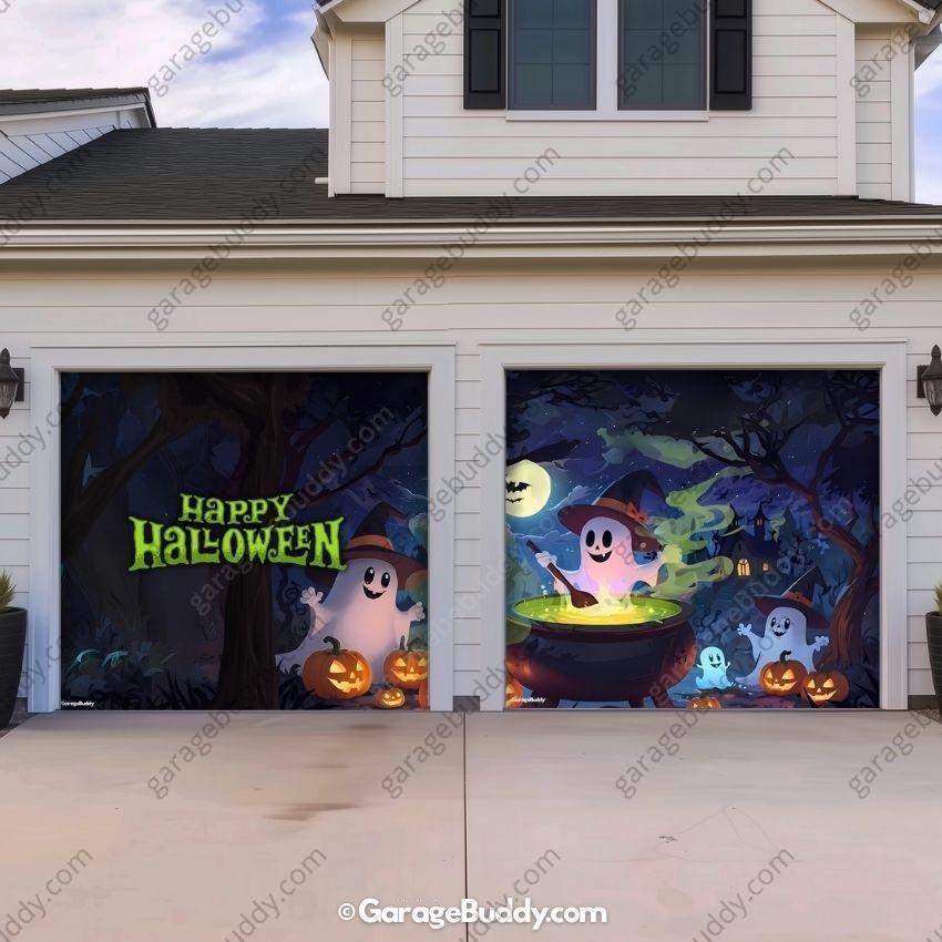 Cute Ghosts  (Glow)| Halloween Garage Door Cover