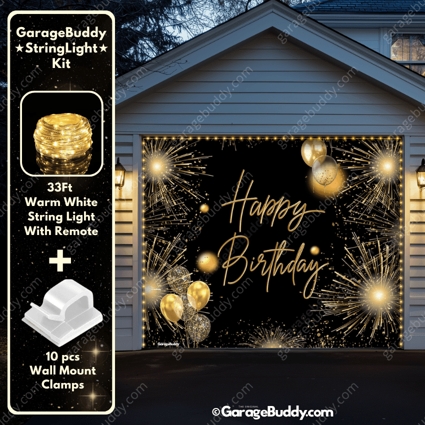 Happy Birthday Gold | GarageBuddy Garage Door Cover