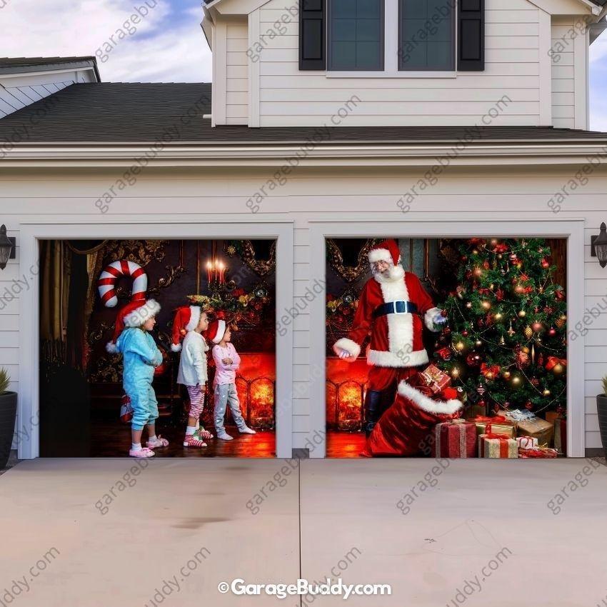 Santa With Kids | Christmas Garage Door Cover