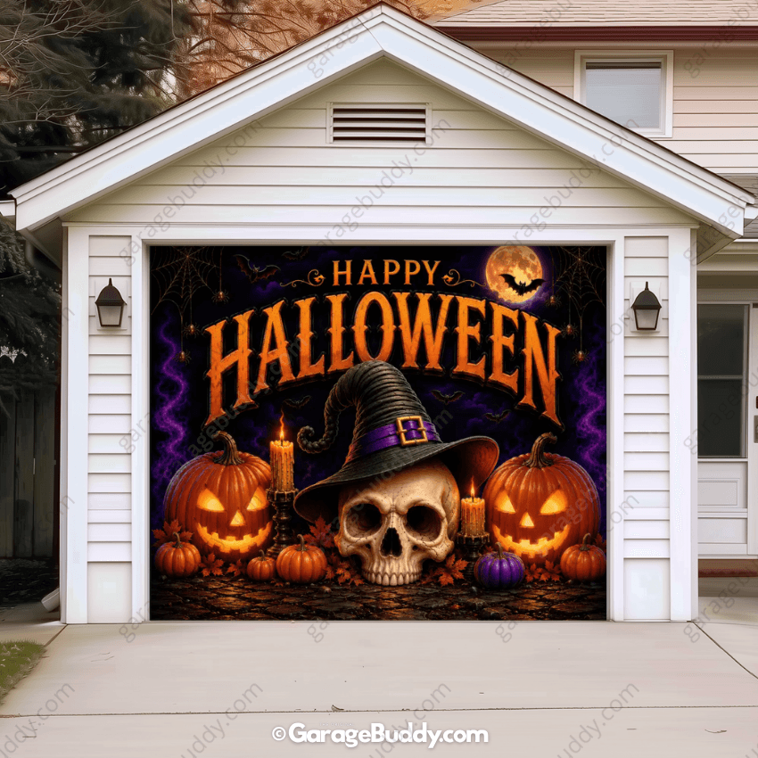 Wicked Halloween (Glow) | Skull & Pumpkin Halloween Garage Door Cover