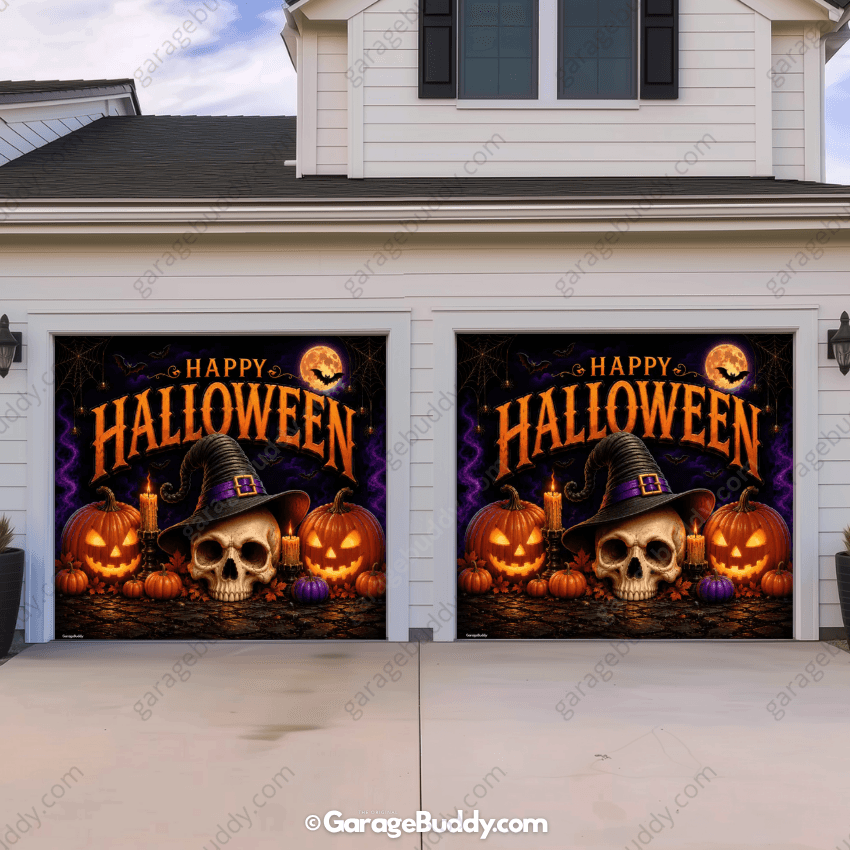 Wicked Halloween (Glow) | Skull & Pumpkin Halloween Garage Door Cover