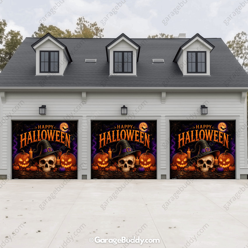 Wicked Halloween (Glow) | Skull & Pumpkin Halloween Garage Door Cover