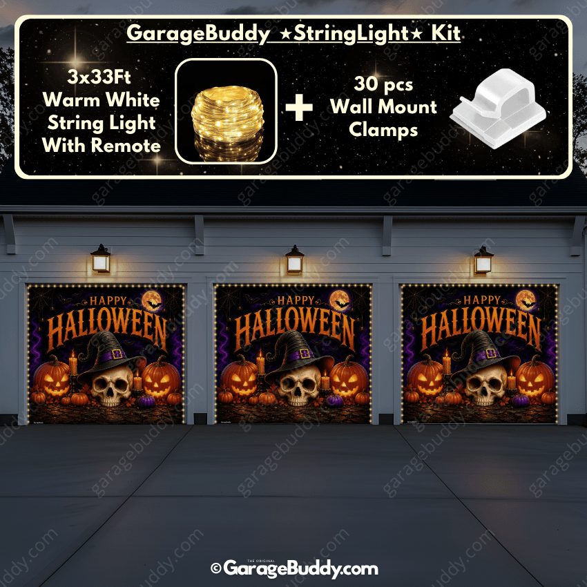 Wicked Halloween (Glow) | Skull & Pumpkin Halloween Garage Door Cover