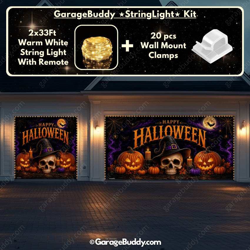 Wicked Halloween (Glow) | Skull & Pumpkin Halloween Garage Door Cover