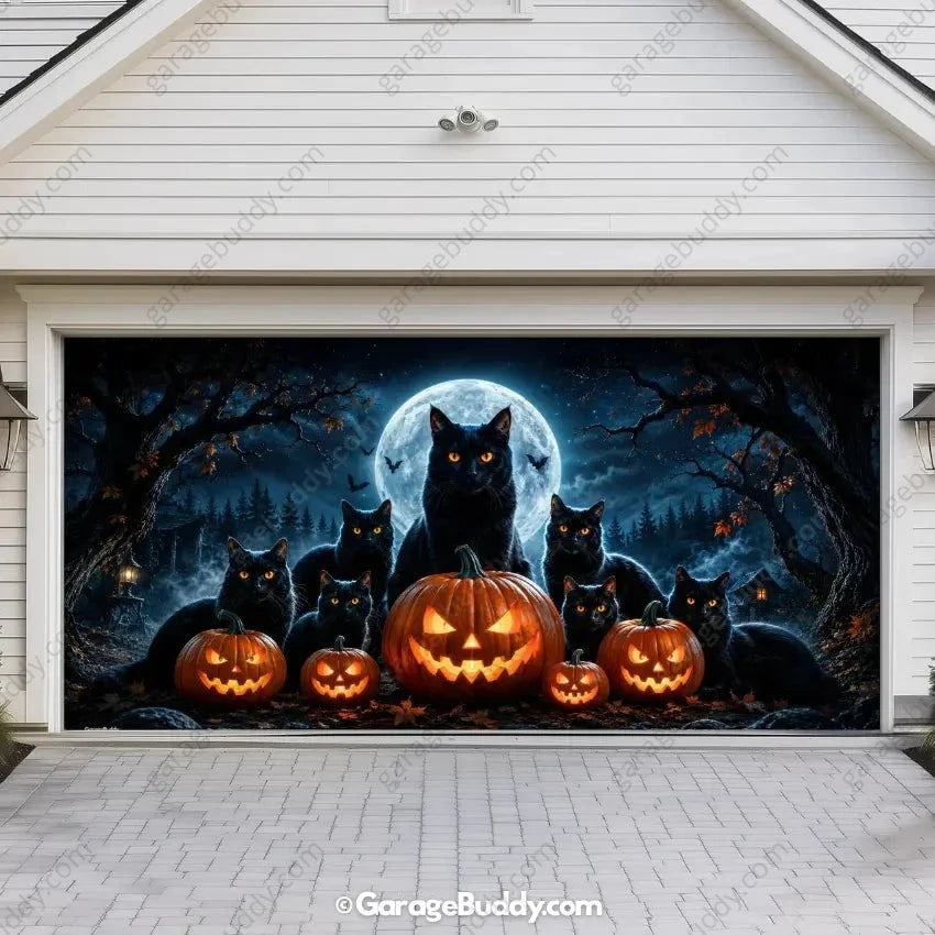 Witching Whiskers (Glow)| Black Cat Halloween Garage Door Cover