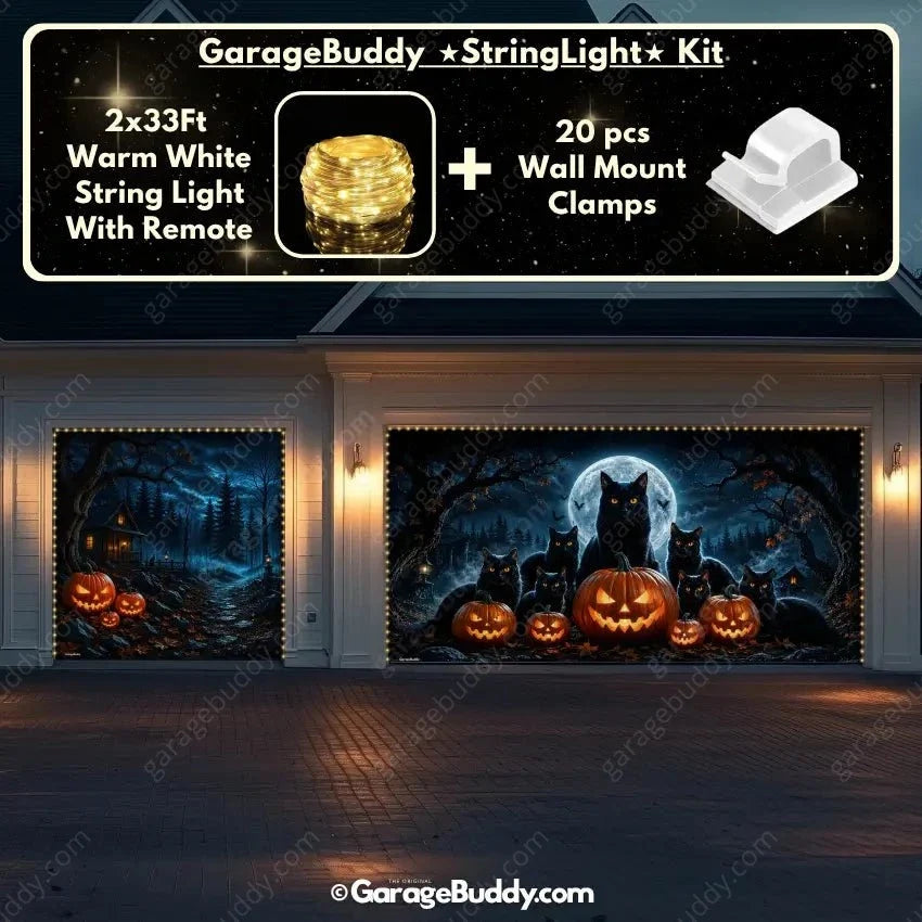 Witching Whiskers (Glow)| Black Cat Halloween Garage Door Cover