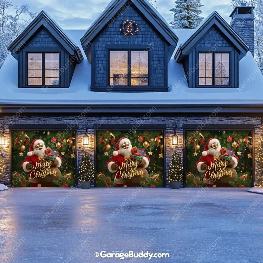 Black Santa | Christmas Garage Door Cover