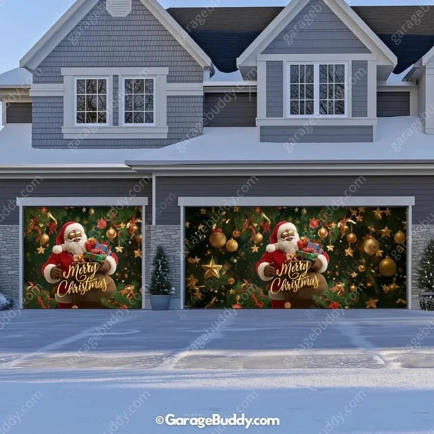 Black Santa | Christmas Garage Door Cover