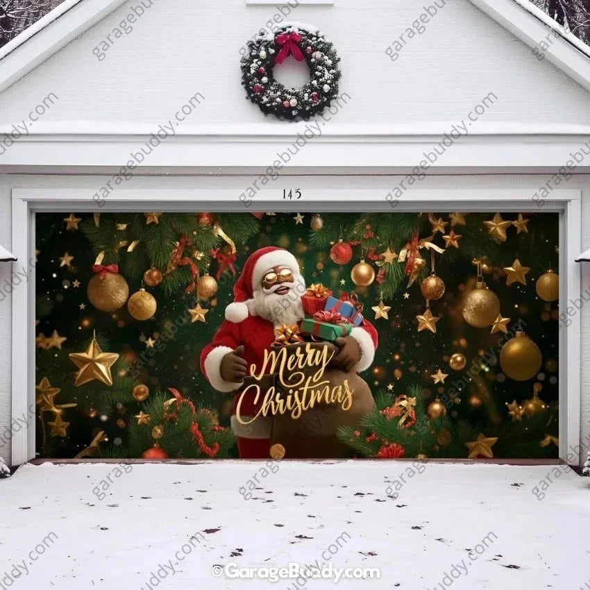 Black Santa | Christmas Garage Door Cover