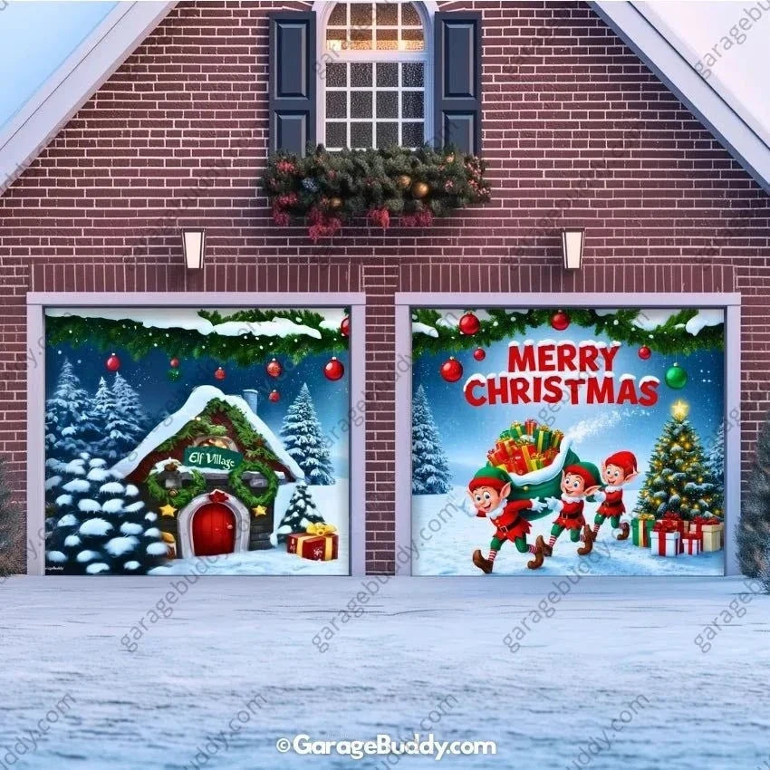 Elf Village | Christmas Garage Door Cover