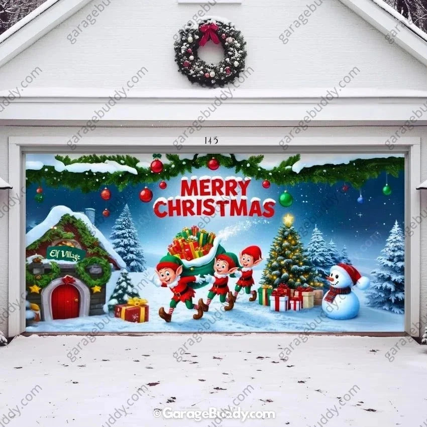Elf Village | Christmas Garage Door Cover