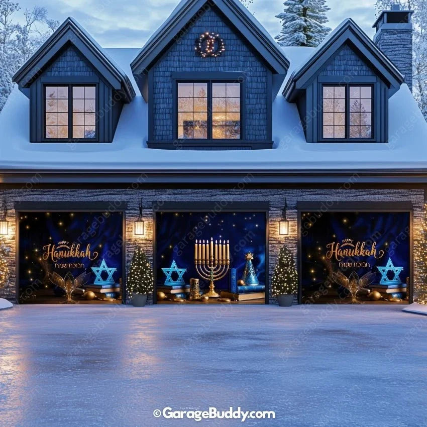 Happy Hanukkah (B) Festive Garage Door Cover