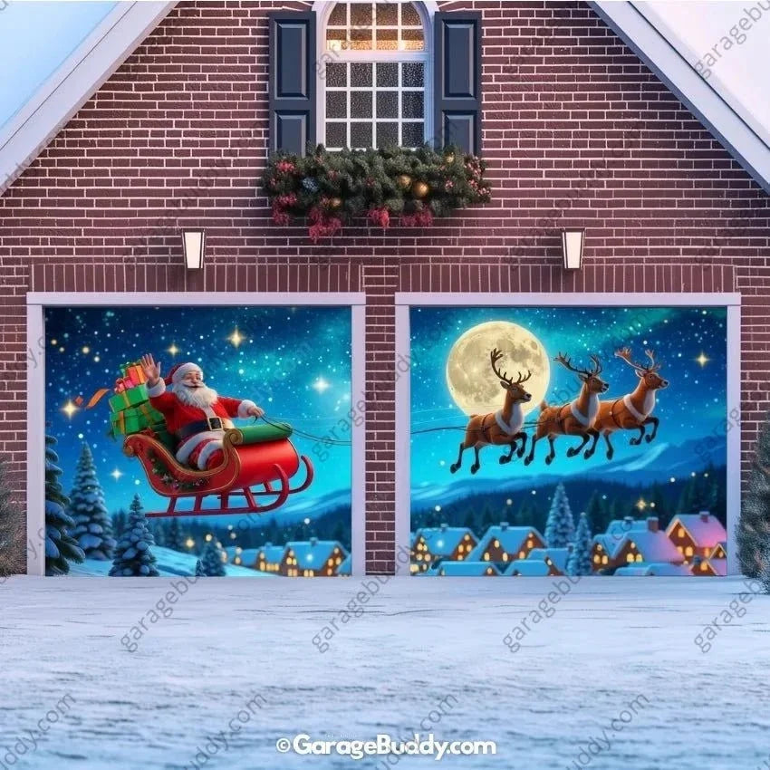 Santa's Flight (Glow) | Christmas Garage Door Cover