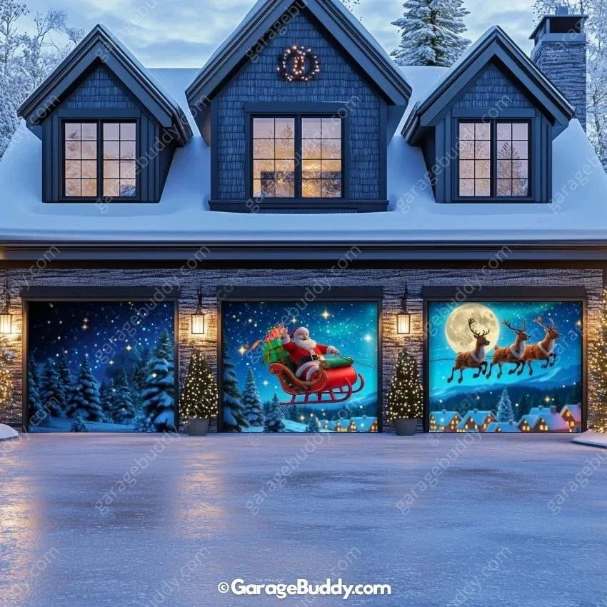 Santa's Flight | Christmas Garage Door Cover