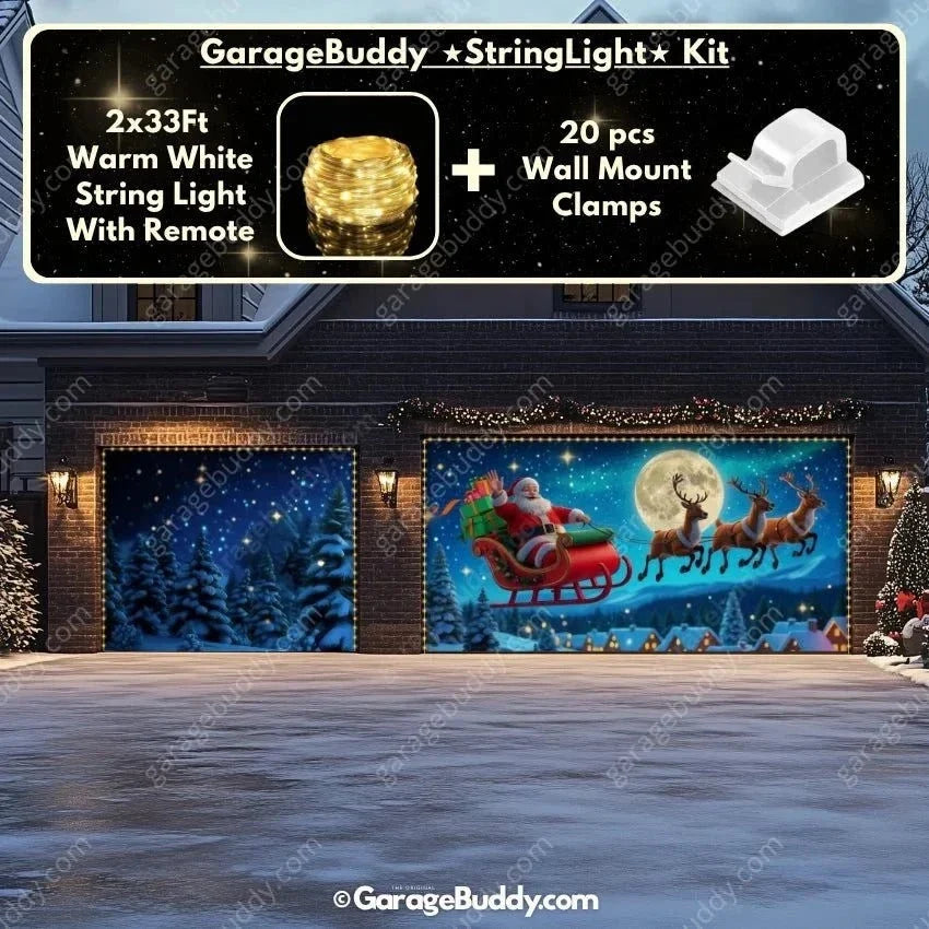 Santa's Flight (Glow) | Christmas Garage Door Cover