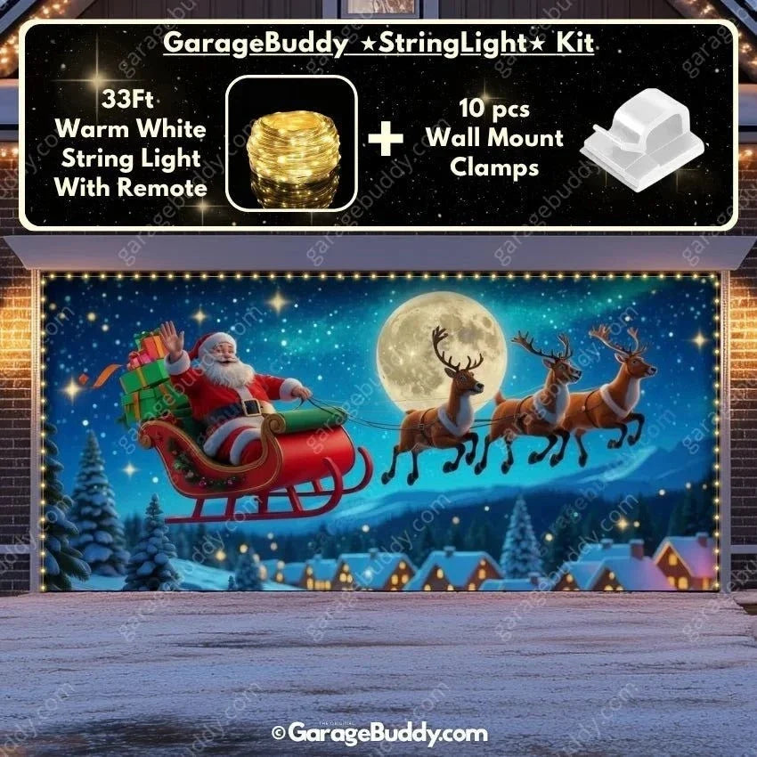 Santa's Flight (Glow) | Christmas Garage Door Cover