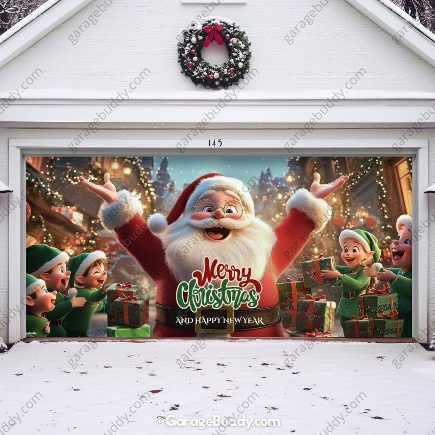 Santa And Elves | Christmas Garage Door Cover
