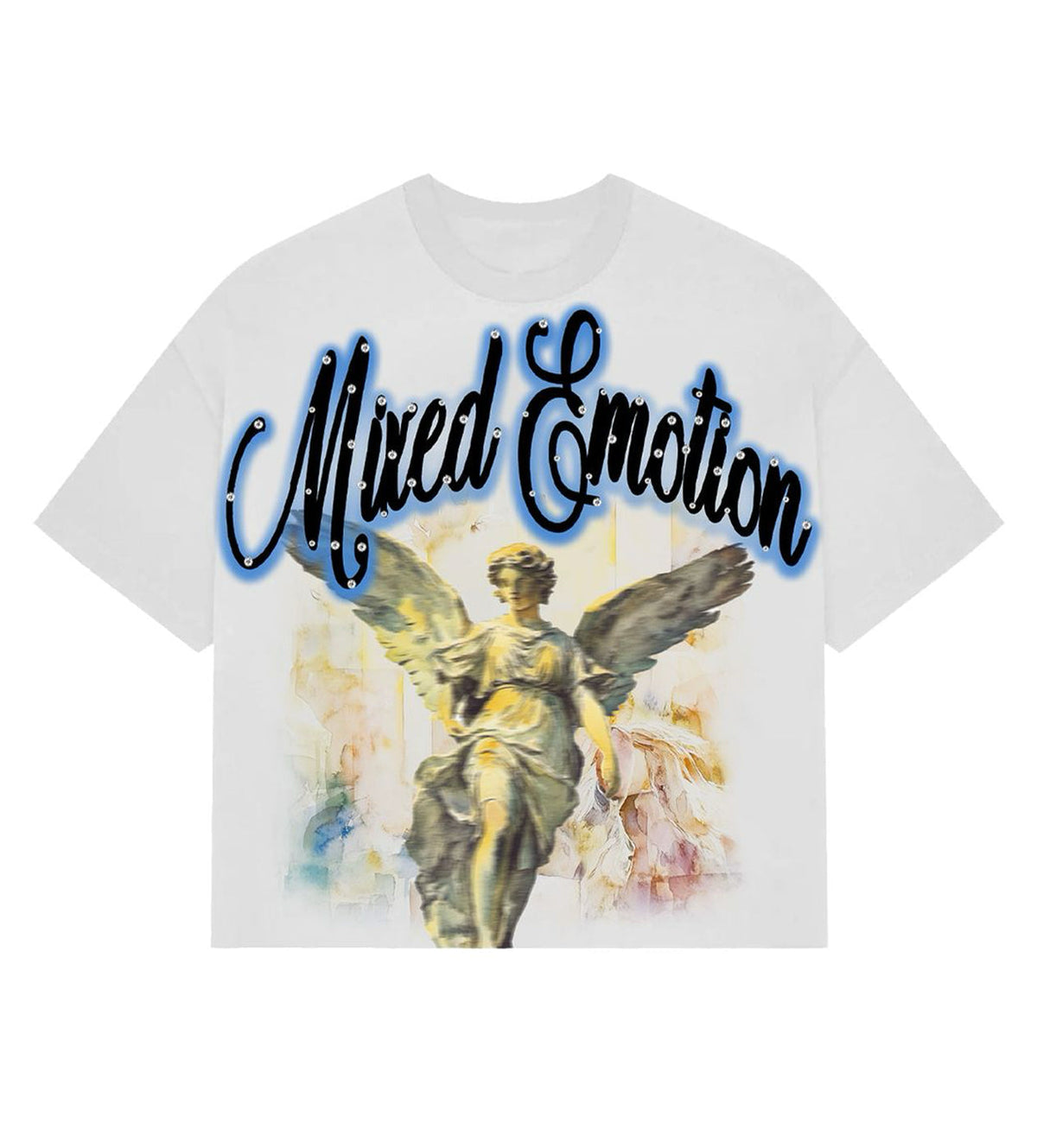 Mixed Emotions Blue Rhinestone Cropped Tee White
