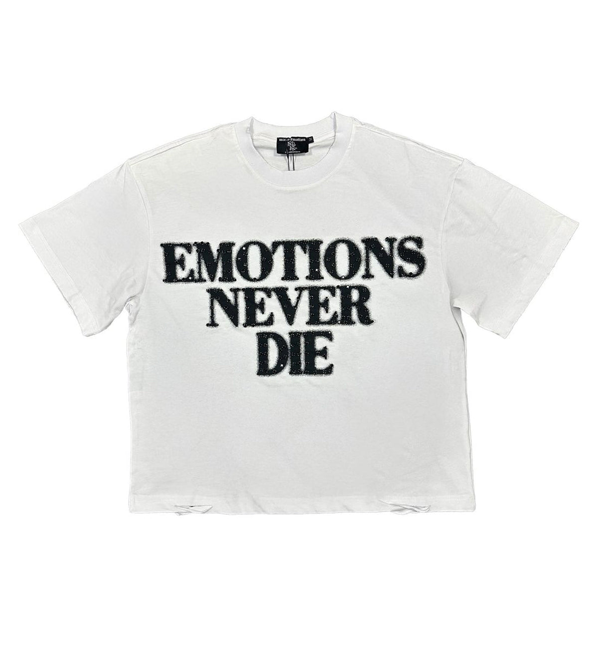Mixed Emotions End Rhinestone Tee White