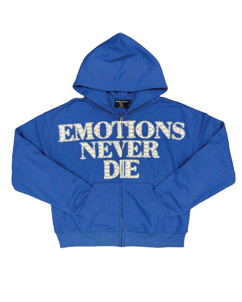 Mixed Emotions "End" Rhinestone Hoodie Blue