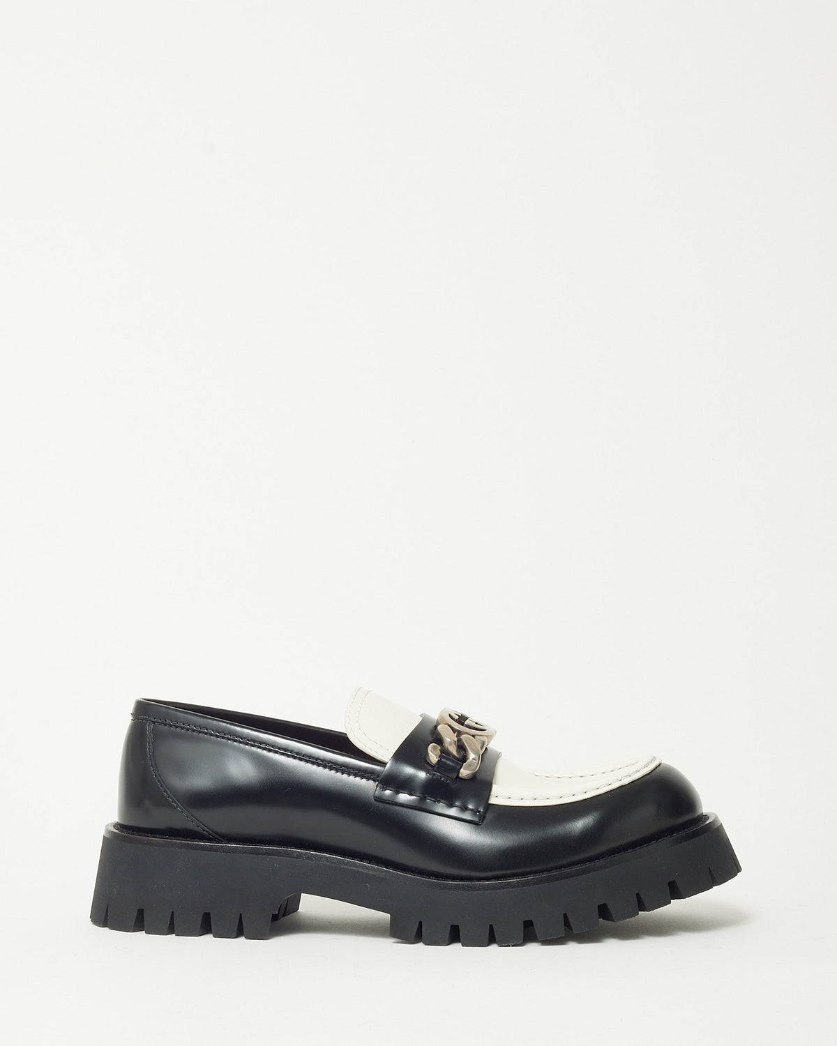 Gucci Black and White Leather SHW Interlocking GG Loafers - 41
