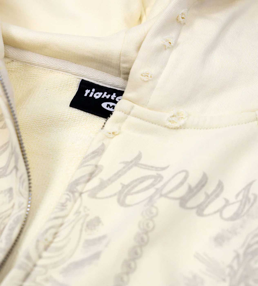 Righteous Tattoo Zip Up Hoodie Cream