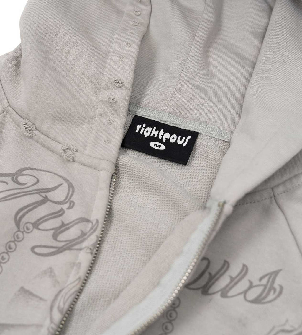 Righteous Tattoo Zip Up Hoodie Grey