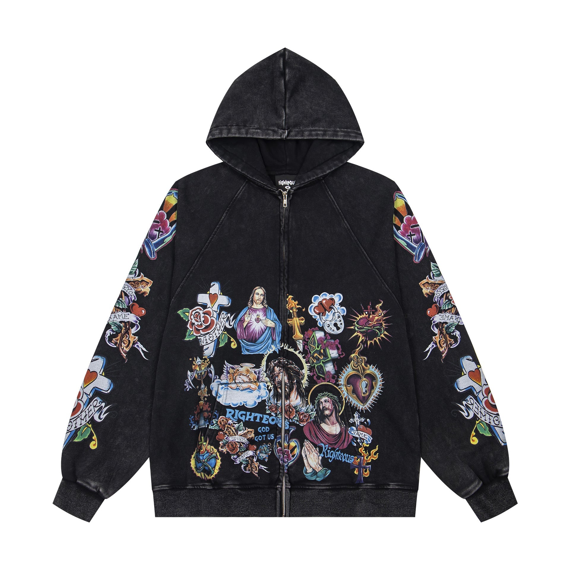 Righteous Risen King Zip Up Hoodie Black