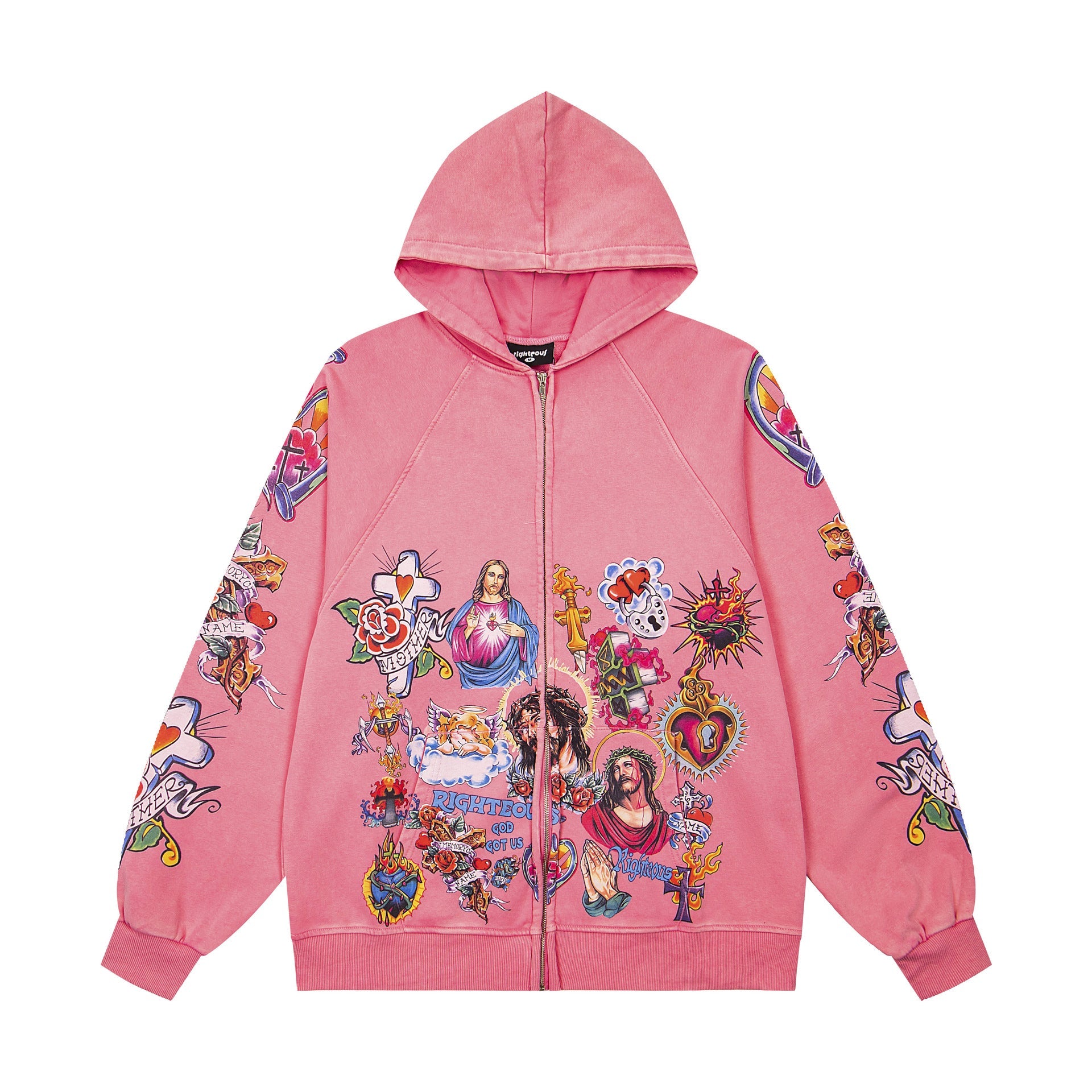 Righteous Risen King Zip Up Hoodie Pink