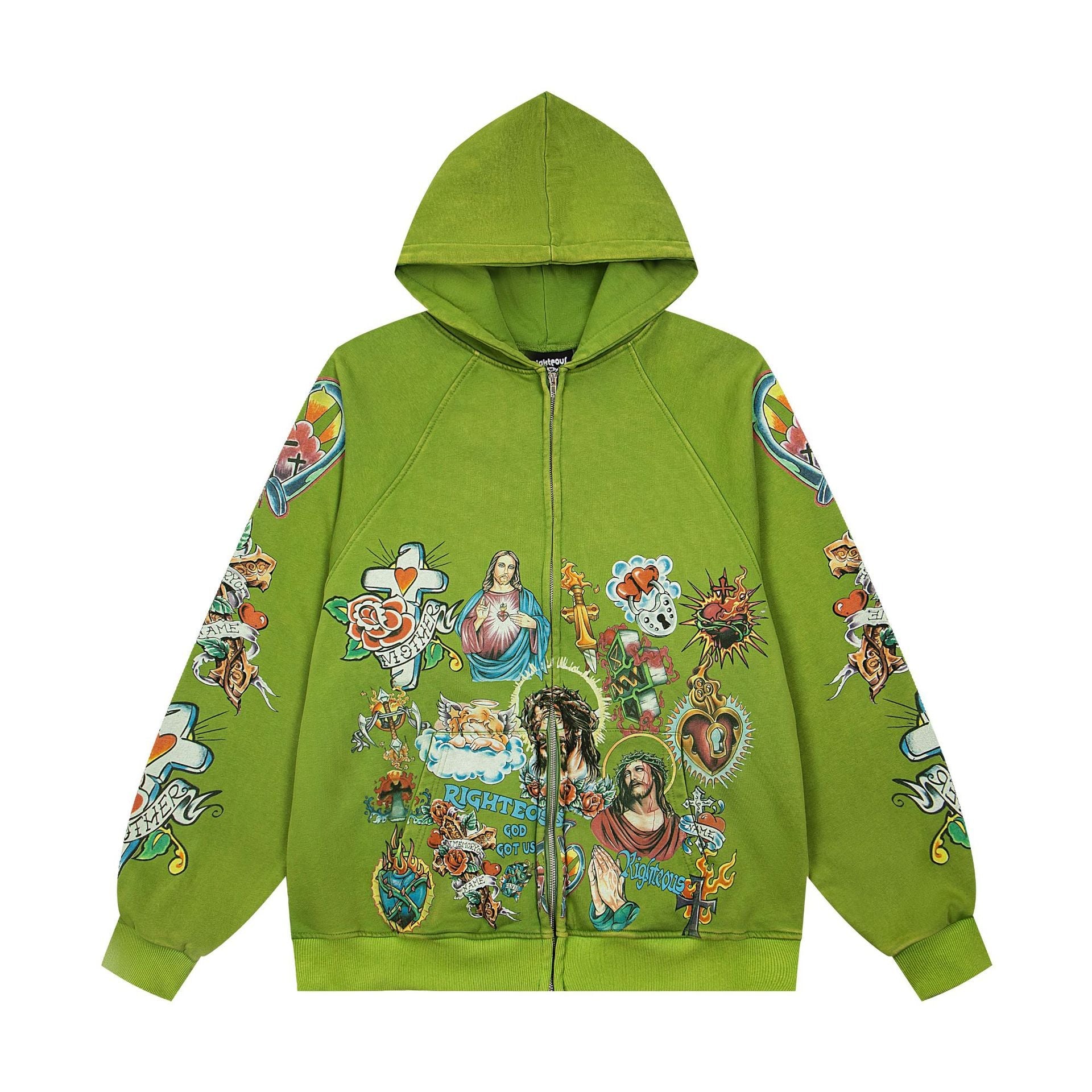 Righteous Risen King Zip Up Hoodie Green