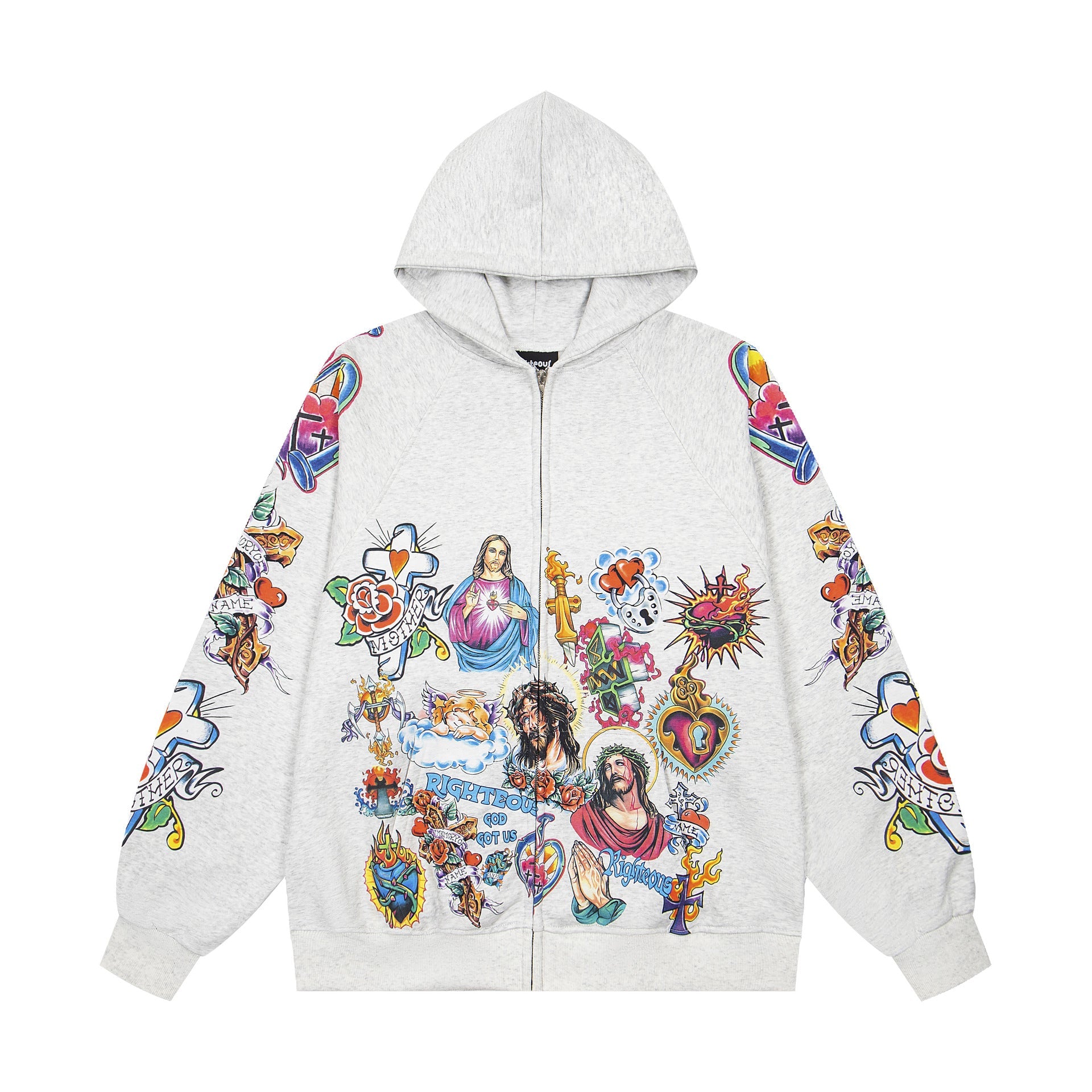 Righteous Risen King Zip Up Hoodie Grey