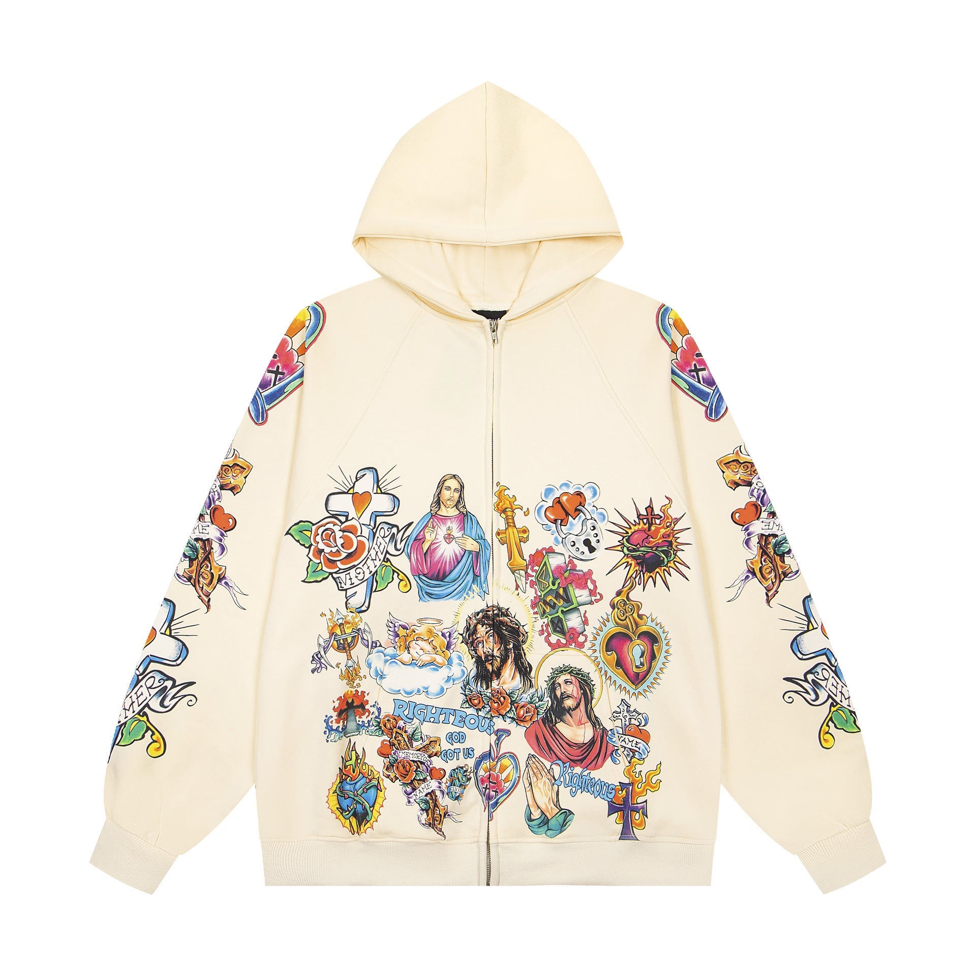 Righteous Risen King Zip Up Hoodie Cream