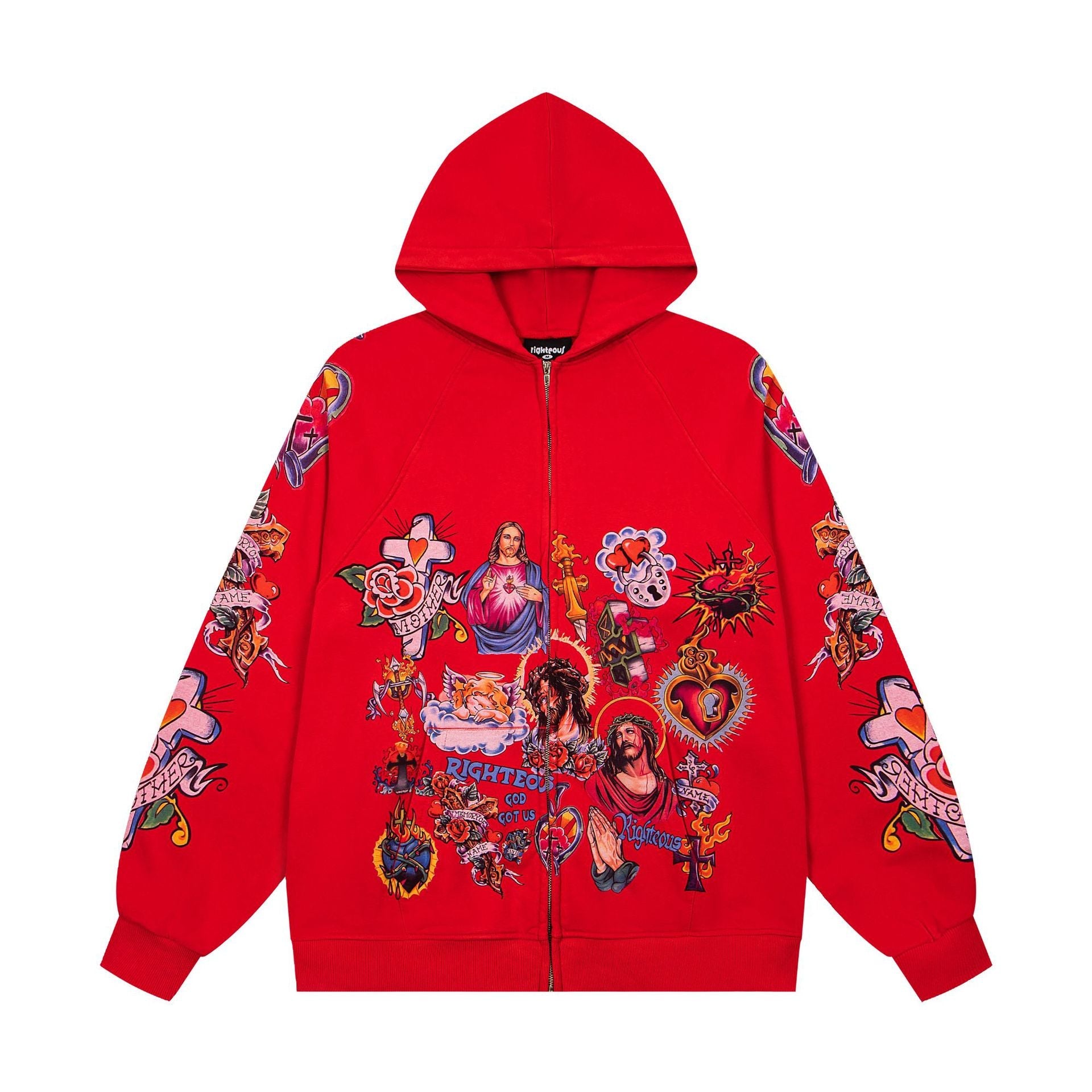 Righteous Risen King Zip Up Hoodie Red