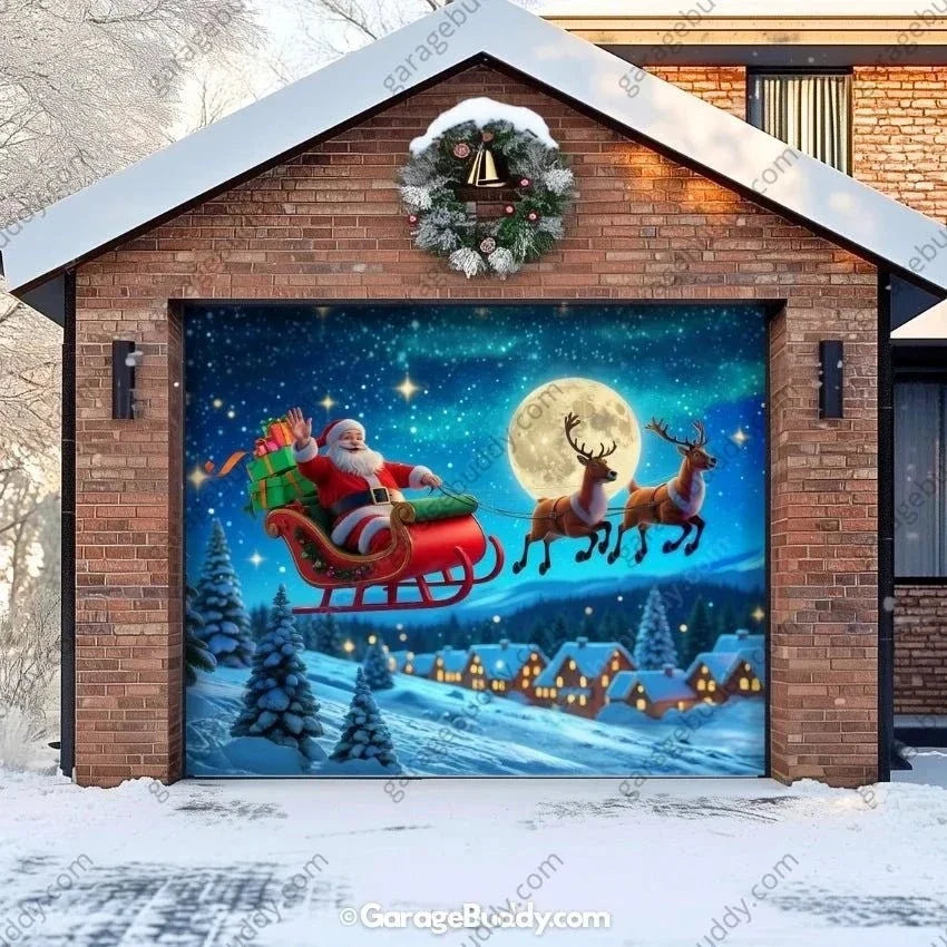 Santa's Flight | Christmas Garage Door Cover