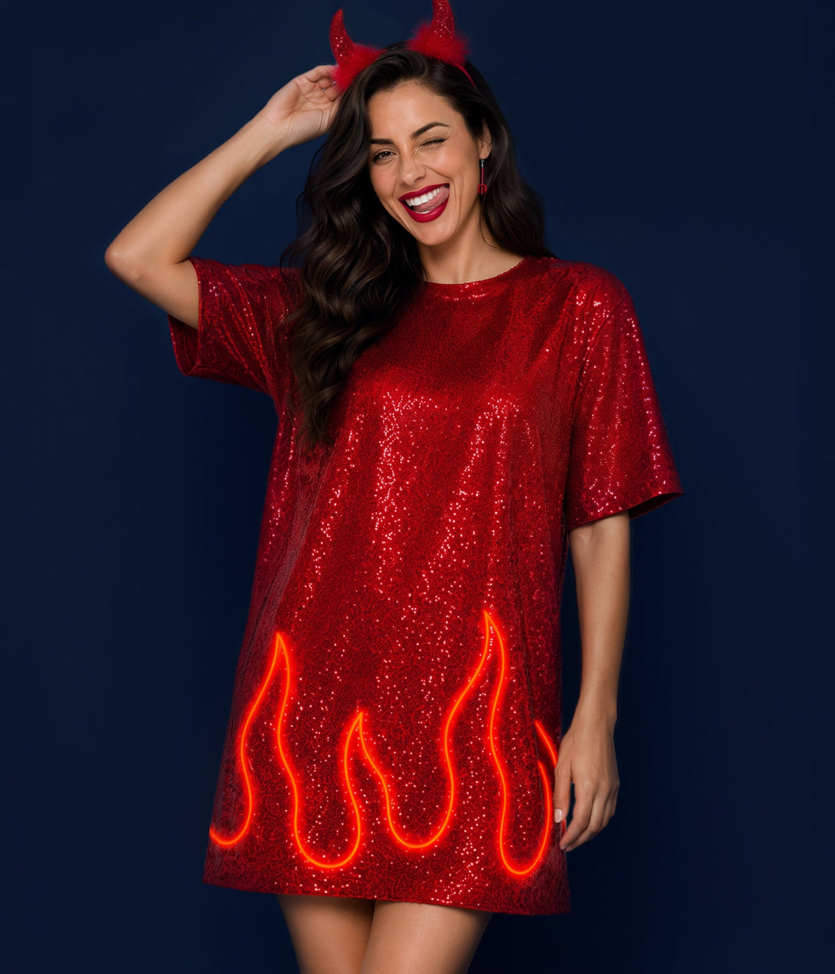 Women's Sequin Light Up Devil Costume Dress