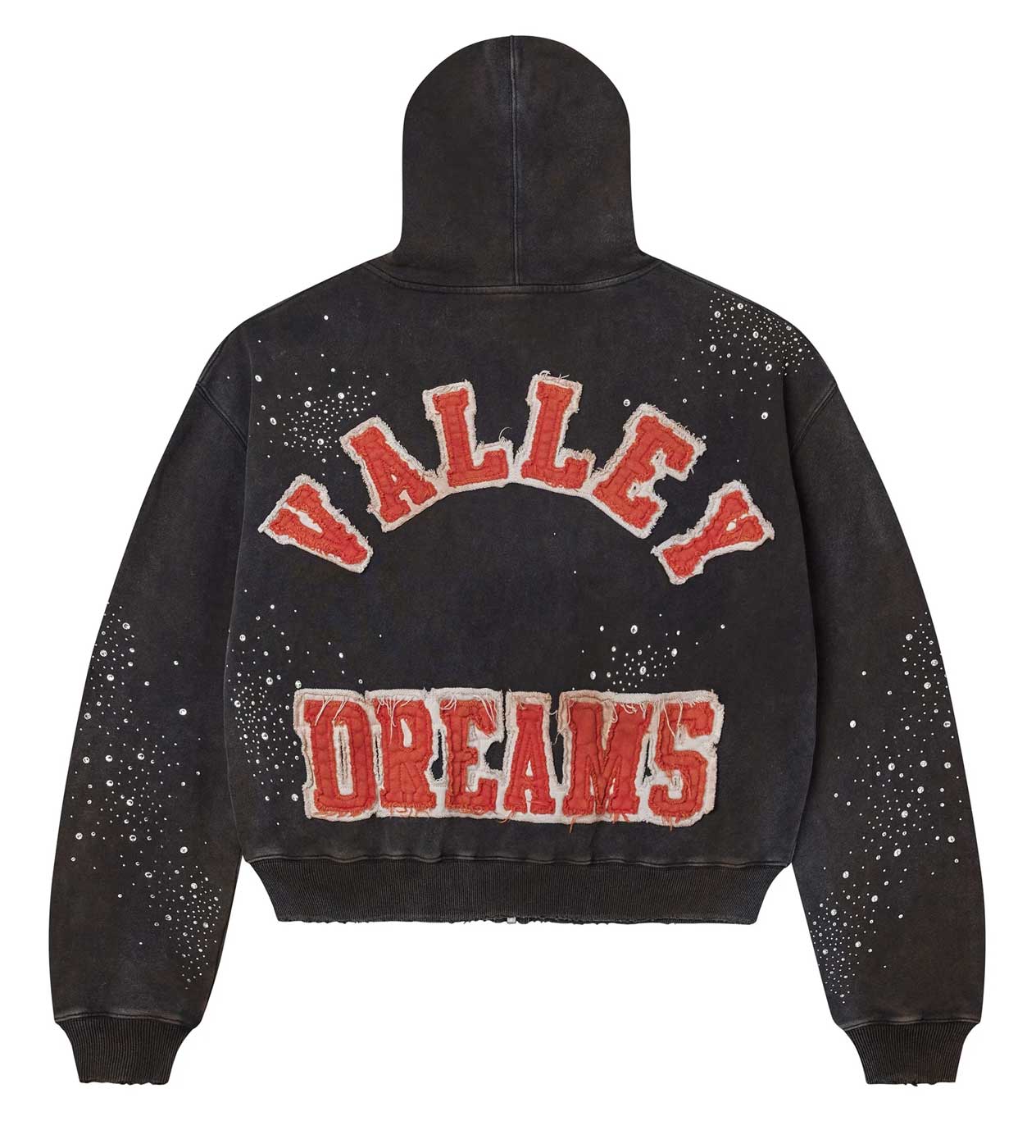 Valley Dreams Vintage Black Splash Speckle Crest Cropped Zip Hoodie