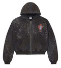 Valley Dreams Vintage Black Splash Speckle Crest Cropped Zip Hoodie