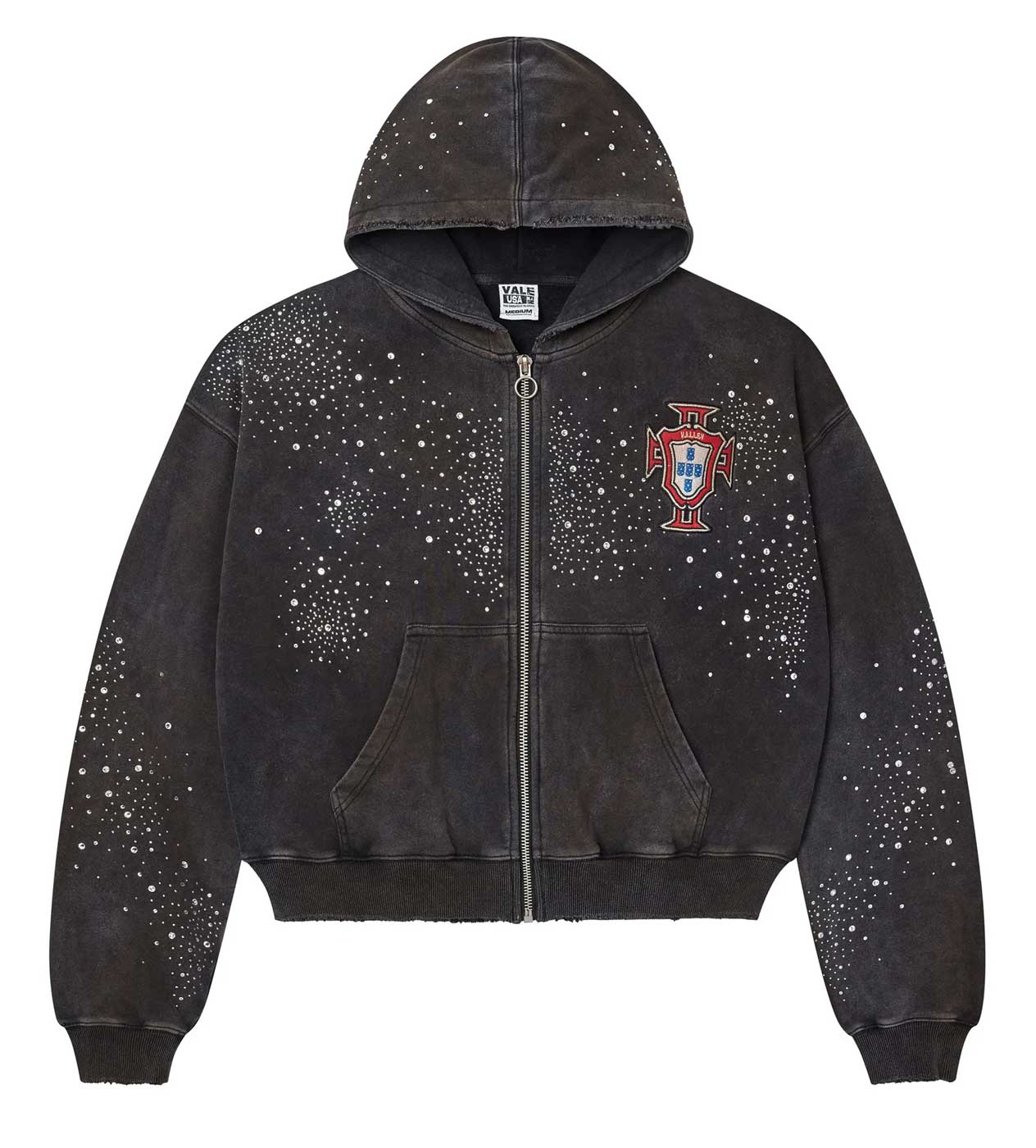 Valley Dreams Vintage Black Splash Speckle Crest Cropped Zip Hoodie
