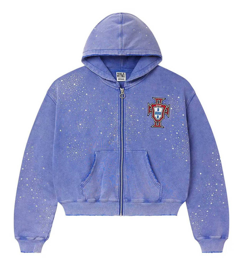 Valley Dreams Washed Purple Speckled Crest Zip Hoodie